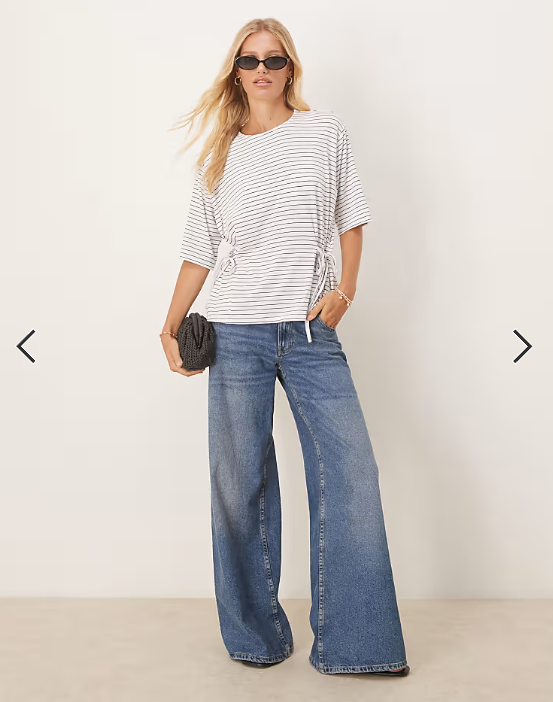 ASOS DESIGN stripe cinched tie side tee in ivory