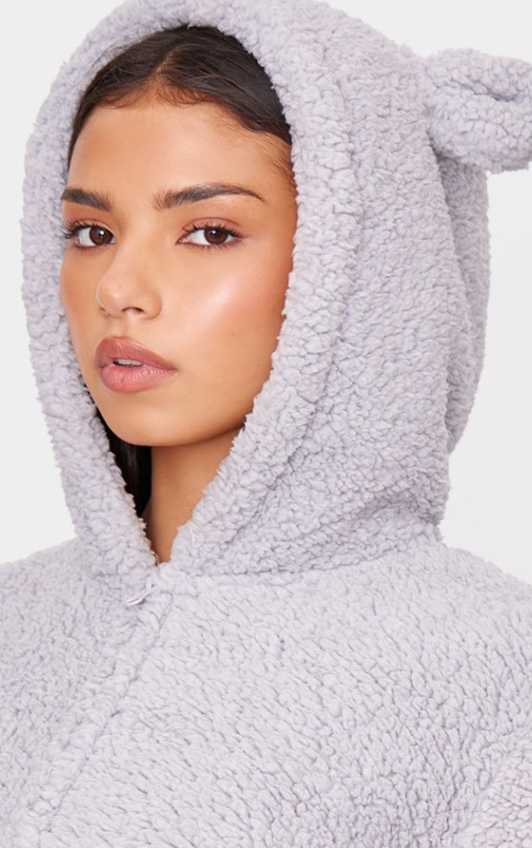 Grey Hooded Fleece Romper