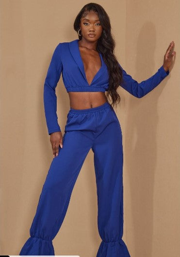 TALL BLUE CROPPED CUT OUT BACK SHIRT