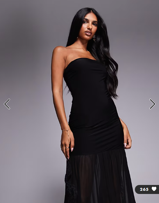 Fashionkilla exclusive double sculpted slinky bandeau flower applique sheer hem maxi dress in black