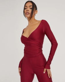 Ego -Long Sleeve Plunge Wrap Detail Top