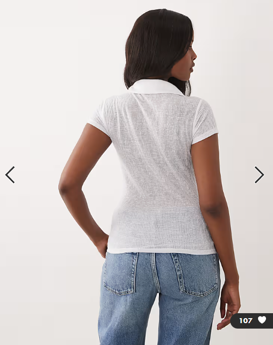 ASOS DESIGN sheer collared short sleeve top in white