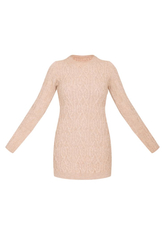 Plt - Taupe Chunky Cable Knit Mini Dress