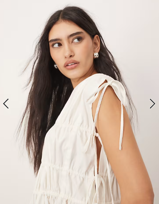 ARRANGE clean cotton ruched top with drawstring detail in white