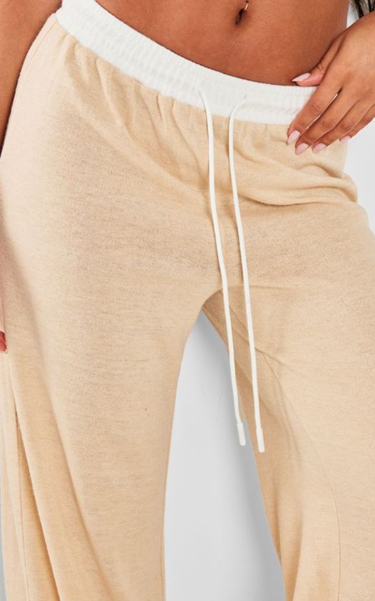 Stone Contrast Wide Leg Trousers