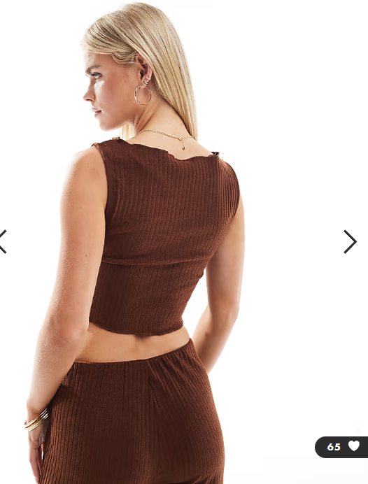 Vero Moda Petite ribbed sleeveless asymmetic hem top co-ord in chocolate brown