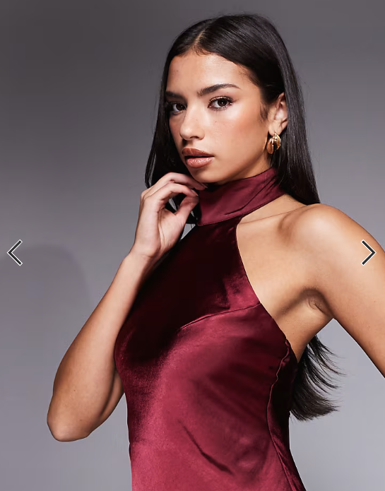 Rare London satin scarf detail halter open back maxi dress in plum