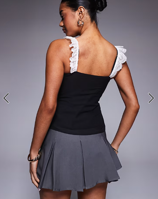 Princess Polly lace contrast bow detail top in black and white