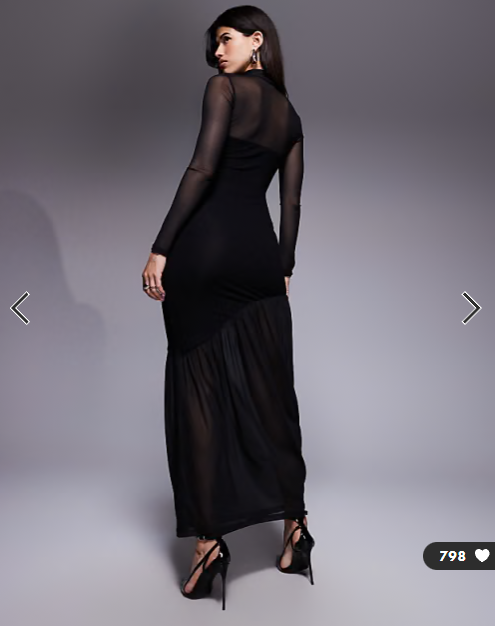 ASOS DESIGN sheer panelled mesh high neck maxi in black