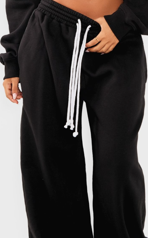 Petite Black Contrast Drawstring Wide Leg Joggers