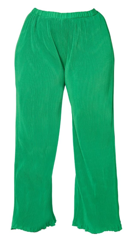 Plt - Plus Bright Green Plisse High Waisted Wide Leg Trousers