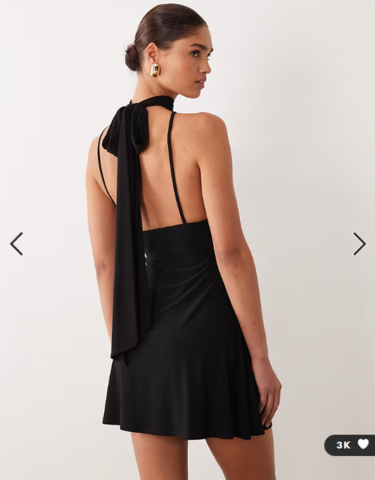 ASOS DESIGN backless flippy mini dress with scarf detail in black