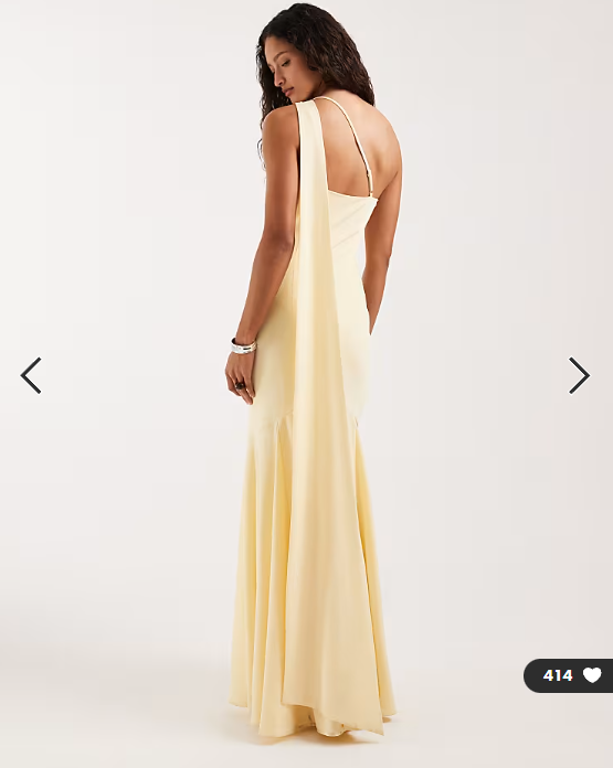 Pretty Lavish Porto matte satin one shoulder scarf neck maxi dress in lemon