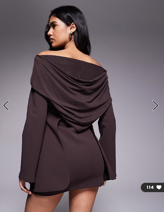 ASOS DESIGN double hem detail mini dress with chunky gold button front and mesh shoulder and hood cowl