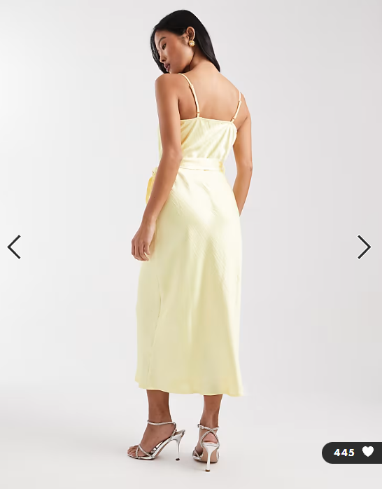 TFNC Petite Bridesmaid satin cami tie waist midaxi dress in butter yellow