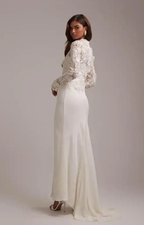 ASOS DESIGN embroidered bodice hybrid maxi wedding dress with train