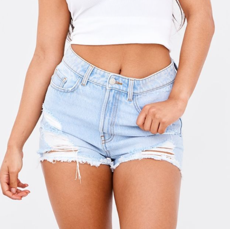 Light Blue Distressed High Rise Basic Denim Shorts