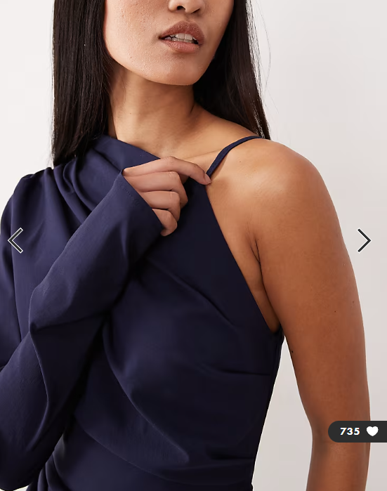 ASOS DESIGN one shoulder draped midi dress in navy