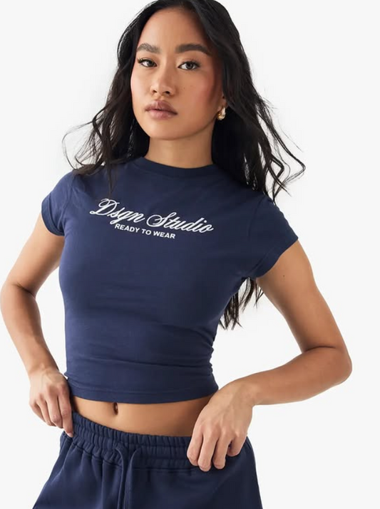 DSGN Studio Embroidered Short Sleeve Fitted Top
