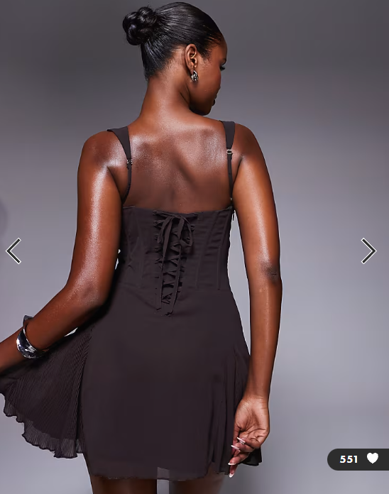 Murci exclusive chiffon corset waist pleated hem mini dress in chocolate