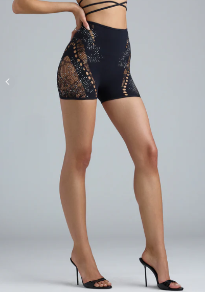Ohpolly - Embellished High-Waist Shorts in Black
