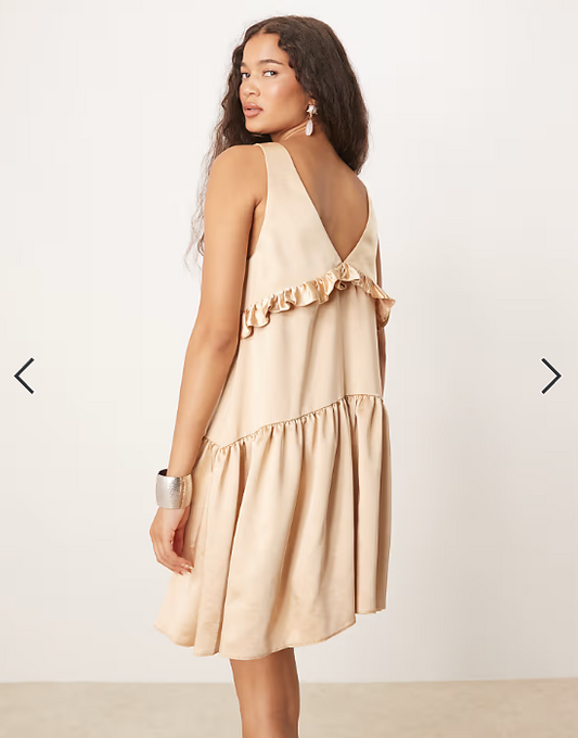 ASOS DESIGN v-neck ruffle mini smock dress in champagne