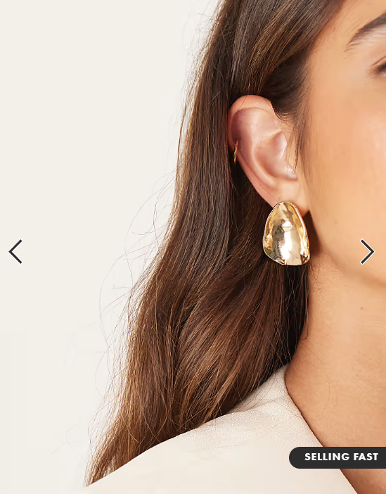 ASOS DESIGN large stud earrings with curved oval design in hammered gold tone