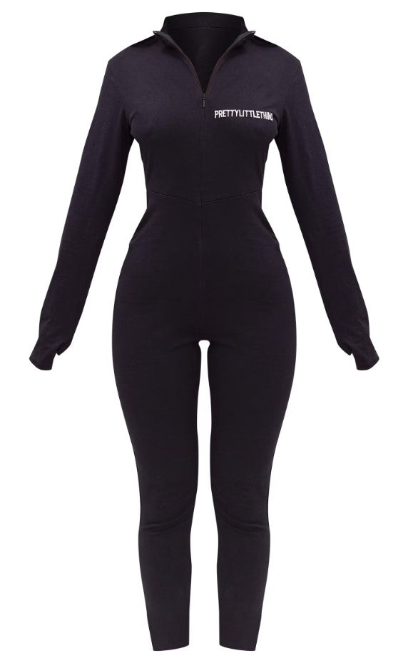 Petite Black Embroidered Zip Front Catsuit