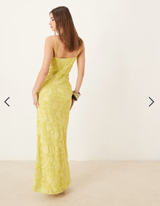 Pretty Lavish cowl neck jacquard slip maxi dress in chartreuse