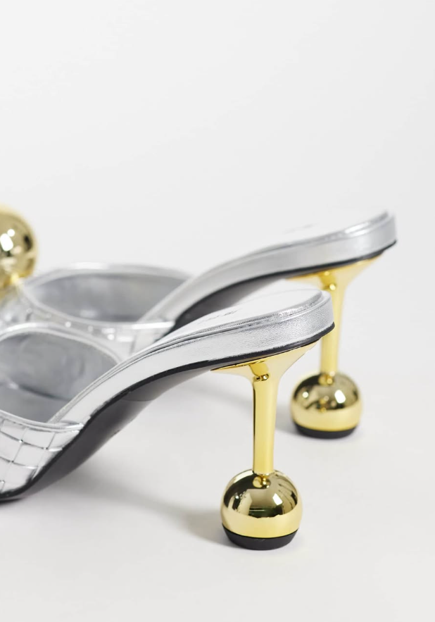 Jw Pei - sofia woven gold sphere heel mules in silver