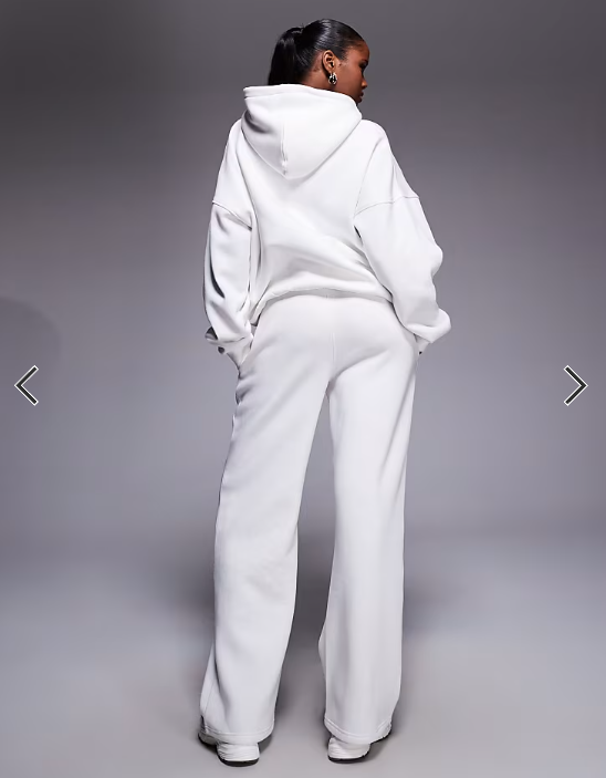Kaiia cotton rich embroidered logo wide leg sweatpants in white and blue