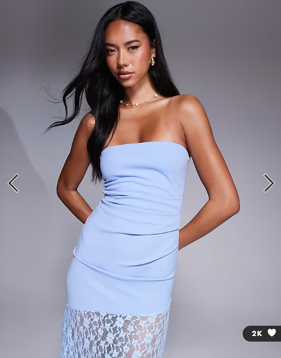 ASOS DESIGN bandeau with lace skirt maxi dress in blue