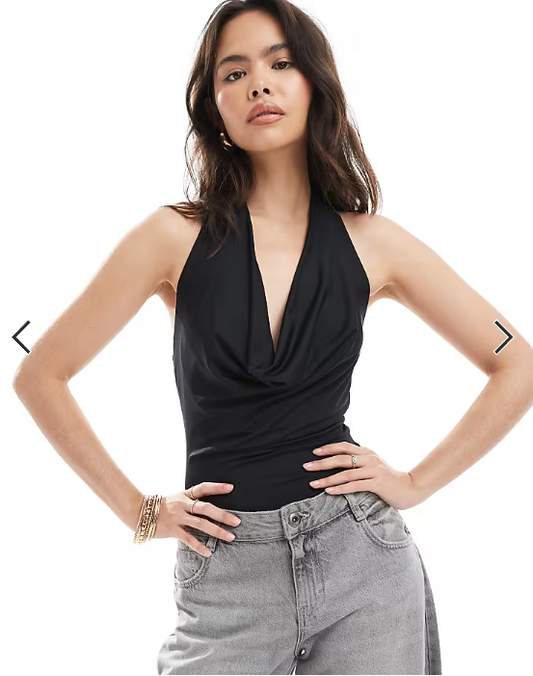 New Look halter cowl neck bodysuit in black