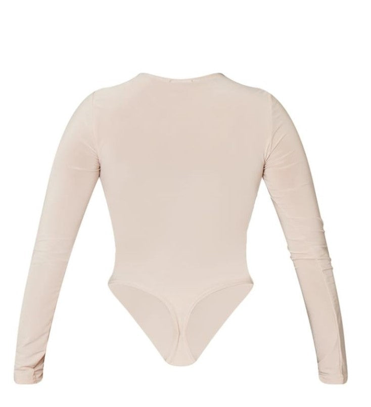 Stone Slinky Cut Out Front Long Sleeve Bodysuit