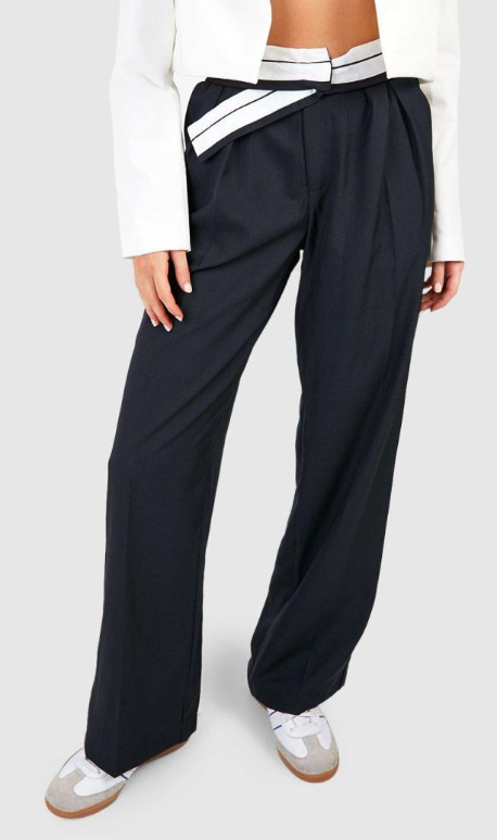 Boohoo Reverse Waistband Detail Wide Leg Trousers - blue