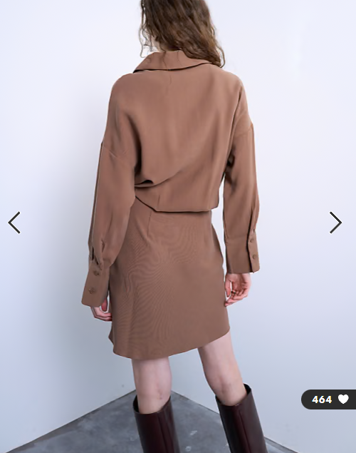 Topshop waisted micro mini shirt dress in brown cupro