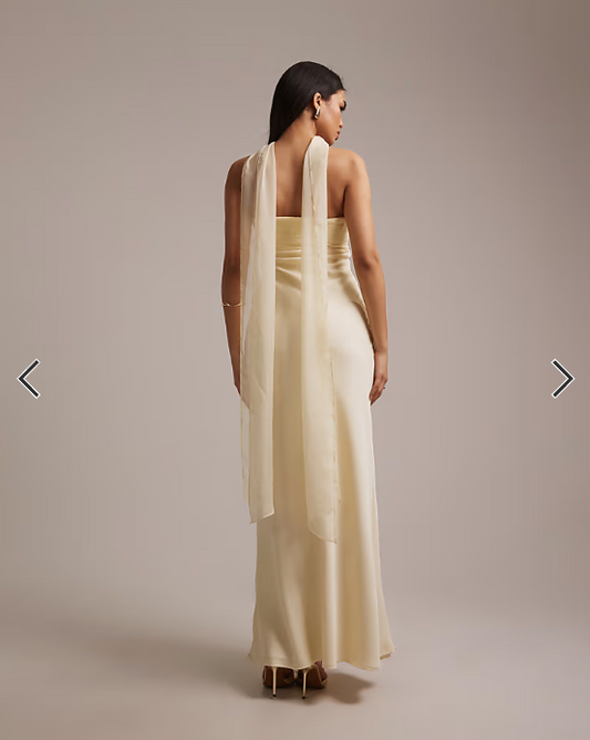 Six Stories Bridesmaids chiffon bandeau scarf detail maxi dress in lemon
