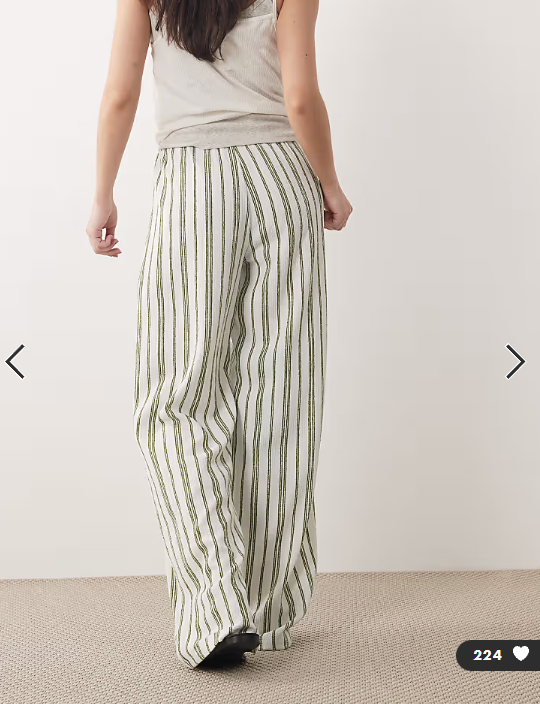 Wednesdays Girl jersey tie waist wide leg trouser in green stripe