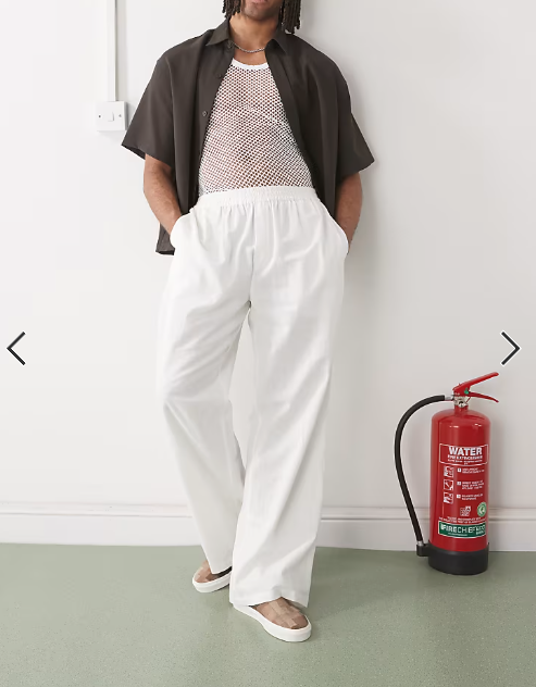 COLLUSION relaxed woven trouser with linen in white