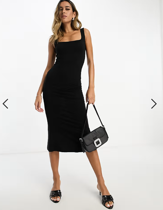 ASOS DESIGN square neck softline midi dress in black