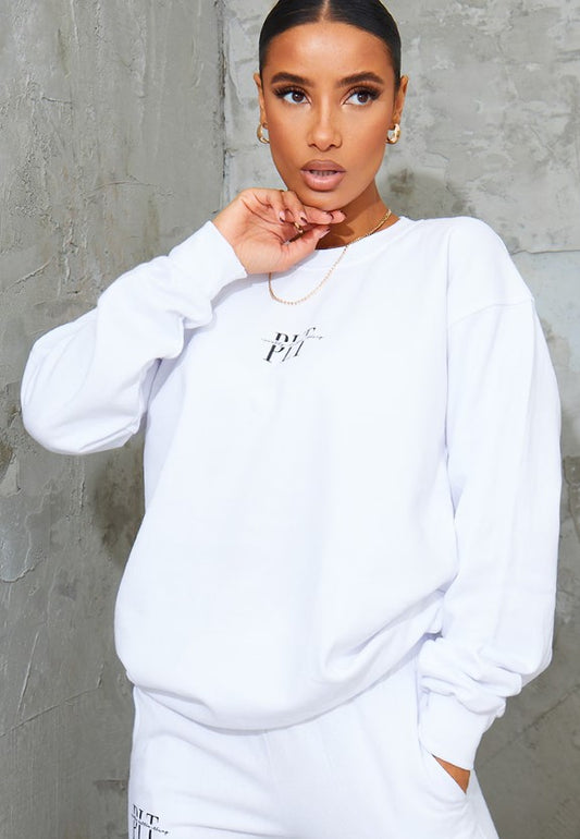 White Slogan Print Sweatshirt