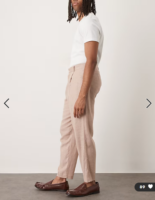 ASOS DESIGN smart relaxed tapered fit trousers in stone herringbone
