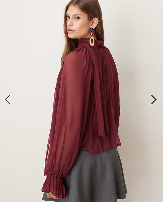 Mango gathered neck blouse in dark red
