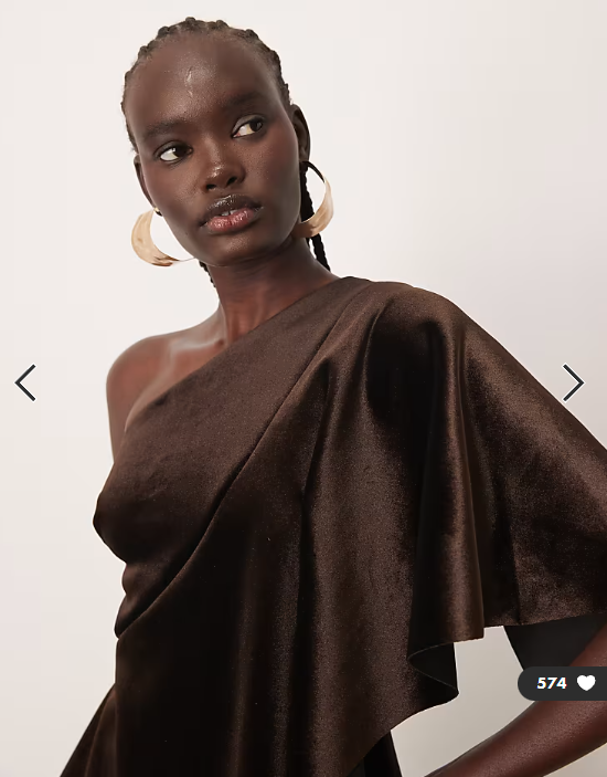 ARRANGE one shoulder velvet bodice maxi dress in chocolate