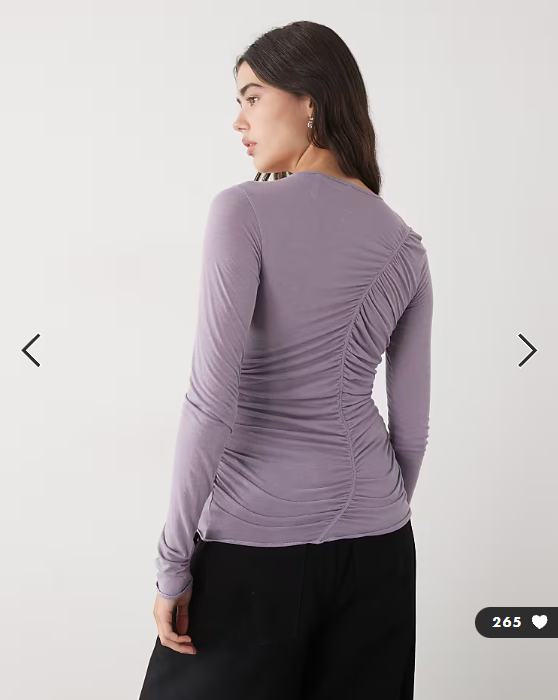 Monki asymmetric ruched top in lilac