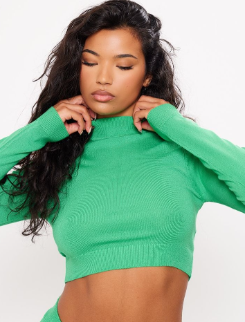 Bright Green Knitted Long Sleeve Turtle Neck Top