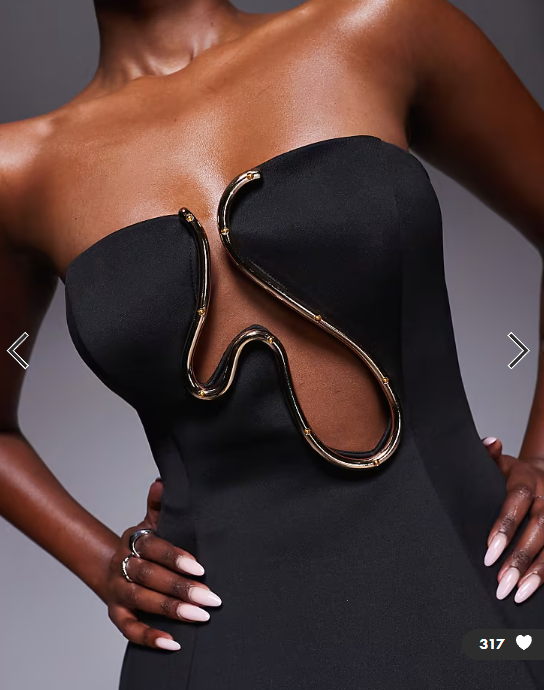 ASOS DESIGN Premium bandeau sculpted mini dress with gold trim in black
