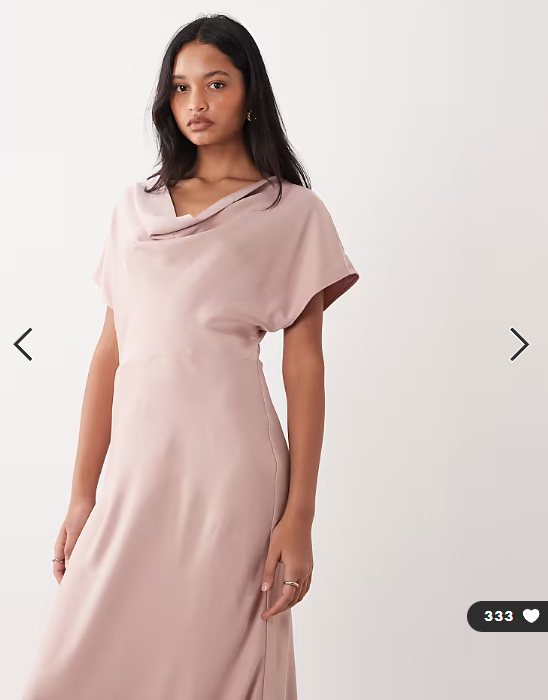 TFNC Bridesmaids satin drop shoulder bias maxi dress in dusty pink