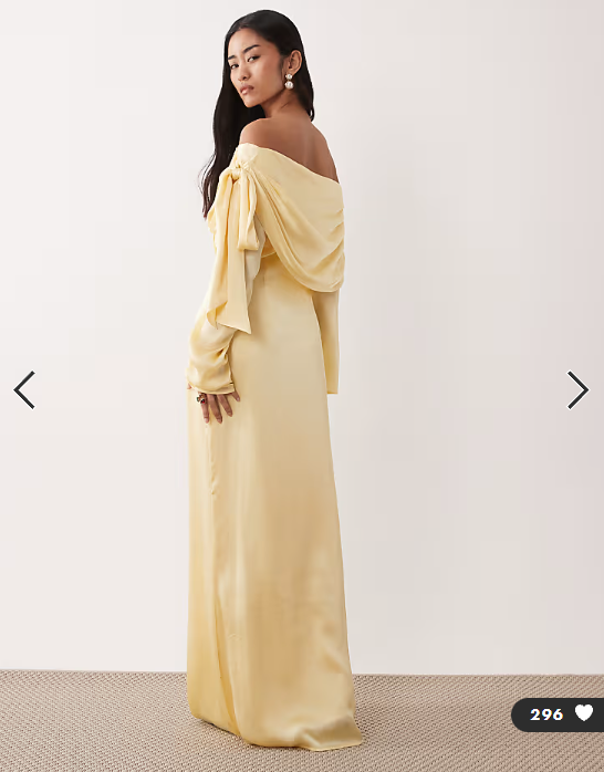 Pretty Lavish satin one shoulder bow maxi dress in lemon