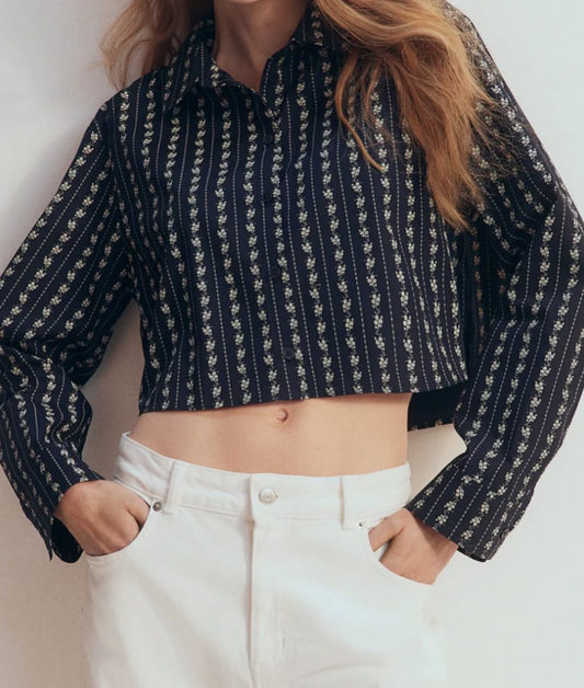 H&M CROPPED TIE-DETAIL SHIRT